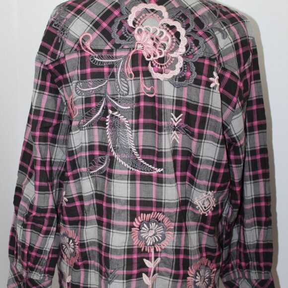 NWT Johnny Was Biya Workshop JWLA Embroidered Vintage Shirt Bellania Plaid - Picture 6 of 8